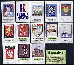 Match Box Labels - complete set of 14 Inn Signs, superb unused condition (Cornish Match Co for Anglia Barnaby), stamps on , stamps on  stamps on pubs    alcohol     drink