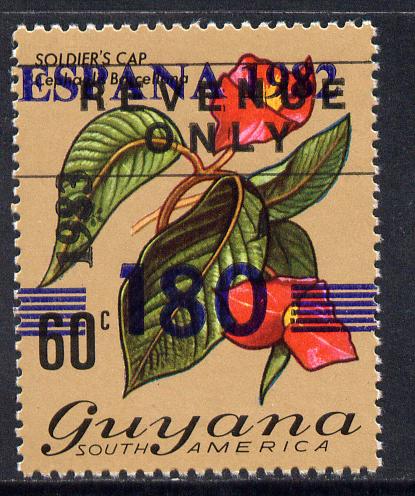 Guyana 1983 Espana 1982 Football Championship 180c on 60c Revenue Flower Stamp unmounted mint SG 1218, stamps on football, stamps on flowers, stamps on revenues