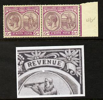 St Kitts-Nevis 1921-29 KG5 Script CA Columbus 6d dull & bright purple horiz pair, unmounted mint one stamp with broken frame above Columbuss Head (R4-5) SG 46, stamps on , stamps on  kg5 , stamps on columbus, stamps on explorers