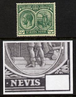 St Kitts-Nevis 1921-29 KG5 Script CA Columbus 1/2d blue-green single mounted with white flaw in background (R12-5) SG 37, stamps on , stamps on  stamps on , stamps on  stamps on  kg5 , stamps on  stamps on columbus, stamps on  stamps on explorers