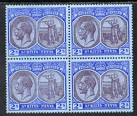 St Kitts-Nevis 1921-29 KG5 Script CA Columbus 2s purple & blue on blue block of 4, unmounted mint SG 47, stamps on , stamps on  stamps on , stamps on  stamps on  kg5 , stamps on  stamps on columbus, stamps on  stamps on explorers
