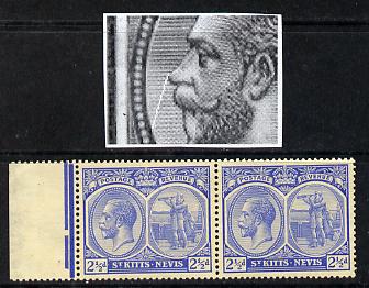 St Kitts-Nevis 1921-29 KG5 Script CA Columbus 2.5d ultramarine horiz pair unmounted mint one stamp with light scratch in front of nose (R8-2?) SG 44, stamps on , stamps on  kg5 , stamps on columbus, stamps on explorers