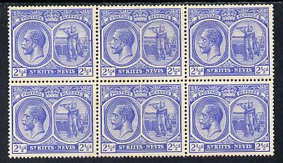 St Kitts-Nevis 1921-29 KG5 Script CA Columbus 2.5d ultramarine block of 6 unmounted mint SG 44, stamps on , stamps on  stamps on , stamps on  stamps on  kg5 , stamps on  stamps on columbus, stamps on  stamps on explorers