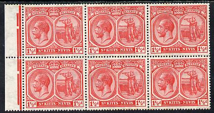 St Kitts-Nevis 1921-29 KG5 Script CA Columbus 1.5d red block of 6 unmounted mint SG 40, stamps on , stamps on  stamps on , stamps on  stamps on  kg5 , stamps on  stamps on columbus, stamps on  stamps on explorers