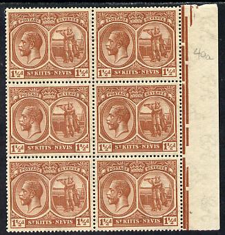 St Kitts-Nevis 1921-29 KG5 Script CA Columbus 1.5d red-brown block of 6 unmounted mint SG 40a, stamps on , stamps on  stamps on , stamps on  stamps on  kg5 , stamps on  stamps on columbus, stamps on  stamps on explorers