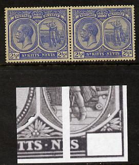 St Kitts-Nevis 1921-29 KG5 Script CA Columbus 2.5d ultramarine horiz pair, unmounted but toned one stamp with dented Frames (R5-4) SG 44, stamps on , stamps on  kg5 , stamps on columbus, stamps on explorers