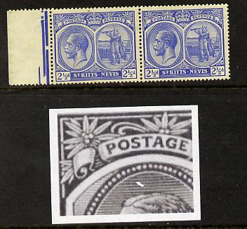 St Kitts-Nevis 1921-29 KG5 Script CA Columbus 2.5d ultramarine horiz pair unmounted one stamp with Flaw above King's Head R6-1) SG 44, stamps on , stamps on  stamps on , stamps on  stamps on  kg5 , stamps on  stamps on columbus, stamps on  stamps on explorers