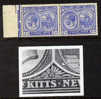 St Kitts-Nevis 1921-29 KG5 Script CA Columbus 2.5d ultramarine horiz pair mounted one stamp with background flaw (R7-1) SG 44, stamps on , stamps on  kg5 , stamps on columbus, stamps on explorers