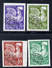 France 1959 Gallic Cock precancelled imperf set of 4 mounted mint Yv 119-22, stamps on , stamps on  stamps on cocks