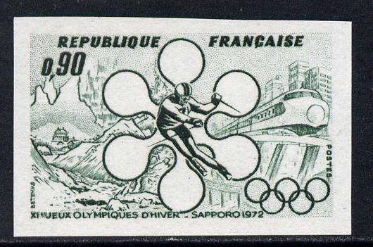 France 1972 Winter Olympic Games 90c imperf colour trial in green unmounted mint as SG 1949, stamps on , stamps on  stamps on olympics