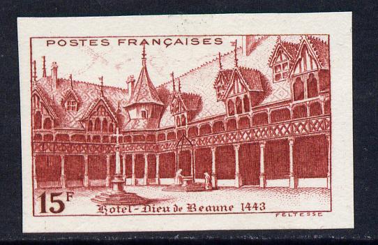 France 1941 Views 15c imperf colour trial in brown-red mounted mint as SG 700, stamps on tourism, stamps on hotels
