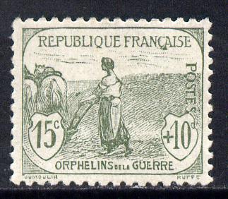 France 1917-19 War Orphans' Fund 15c+10c grey-green mounted mint SG372, stamps on , stamps on  stamps on , stamps on  stamps on  ww1 , stamps on  stamps on 