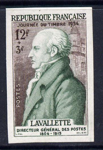 France 1954 Stamp Day 12f+3f (Lavallette) imperf in issued colours mounted mint Yv 969 as SG 1202, stamps on , stamps on  stamps on postal