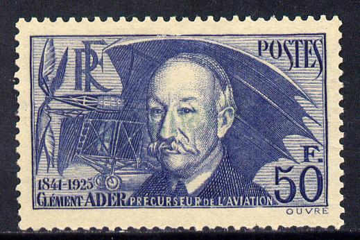 France 1938 Clement Ader (air pioneer) unused without gum with very feint SPECIMEN h/stamp as SG612a, stamps on , stamps on  stamps on personalities, stamps on  stamps on aviotion
