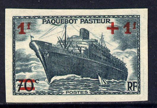 France 1941 Seamen's Dependents Relief Fund 1f+2f imperf in issued colours mounted mint Yv 502 as SG 708, stamps on , stamps on  stamps on ships