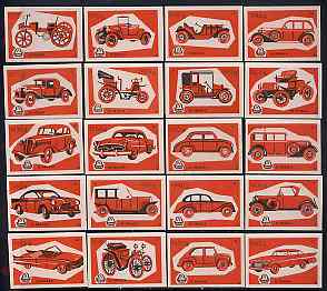 Match Box Labels - complete set of 20 Cars (red on pink) superb unused condition (Yugoslavian Drava series), stamps on cars