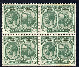 St Kitts-Nevis 1921-29 KG5 Script CA Columbus 1/2d blue-green block of 4 unmounted SG 37, stamps on , stamps on  kg5 , stamps on columbus, stamps on explorers