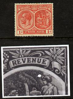 St Kitts-Nevis 1921-29 KG5 Script CA Medicinal Spring 1d rose-carmine single with white flaw in right vignette (R11-3), mounted mint SG 38, stamps on , stamps on  kg5 , stamps on 