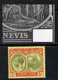 St Kitts-Nevis 1920-22 KG5 MCA Columbus 5s green & red on yellow single with ragged frame line at right mounted mint SG 34, stamps on , stamps on  stamps on , stamps on  stamps on  kg5 , stamps on  stamps on columbus, stamps on  stamps on explorers