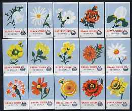 Match Box Labels - complete set of 15 Flowers (blue background), superb unused condition (Yugoslavian Drava Series), stamps on , stamps on  stamps on flowers