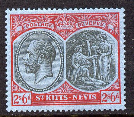 St Kitts-Nevis 1921-29 KG5 Script CA Medicine Spring 2s6d black & red on blue mounted mint SG47a, stamps on , stamps on  stamps on , stamps on  stamps on  kg5 , stamps on  stamps on 