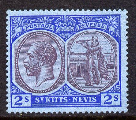 St Kitts-Nevis 1921-29 KG5 Script CA Columbus 2s purple & blue on blue mounted mint SG 47, stamps on , stamps on  kg5 , stamps on columbus, stamps on explorers