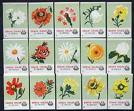 Match Box Labels - complete set of 15 Flowers (green background), superb unused condition (Yugoslavian Drava Series), stamps on flowers