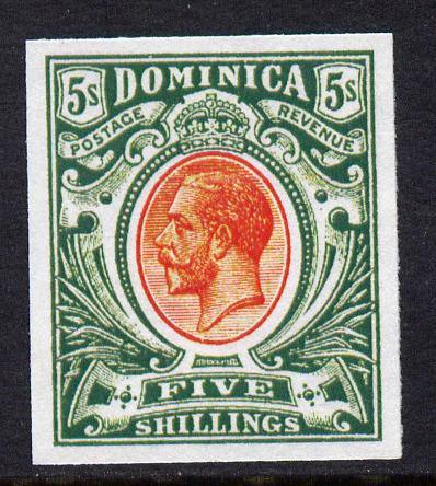 Dominica 1908-20 KG5 5s red & green imperf being a 'Hialeah' forgery on gummed paper (as SG 54), stamps on , stamps on  kg5 , stamps on 