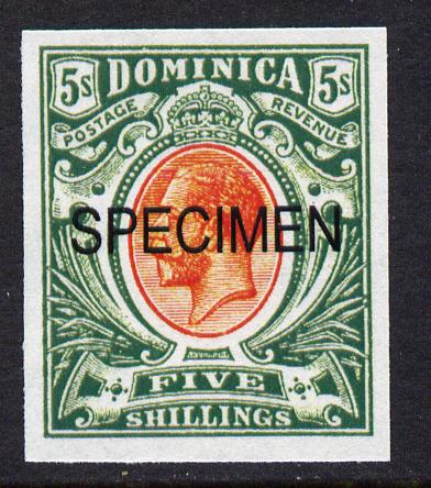 Dominica 1908-20 KG5 5s red & green overprinted SPECIMEN imperf being a 'Hialeah' forgery on gummed paper (as SG 54s), stamps on , stamps on  stamps on , stamps on  stamps on  kg5 , stamps on  stamps on 