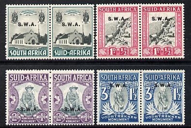 South West Africa 1935 Voortrekker Memorial Fund set of 8 (4 horizontal bi-lingual pairs) mounted mint SG 92-95, stamps on , stamps on  stamps on south west africa 1935 voortrekker memorial fund set of 8 (4 horizontal bi-lingual pairs) mounted mint sg 92-95