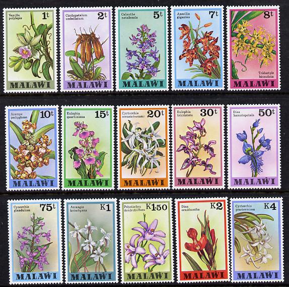 Malawi 1979 Orchids definitive set complete 15 values unmounted mint SG 577-91, stamps on flowers, stamps on orchids