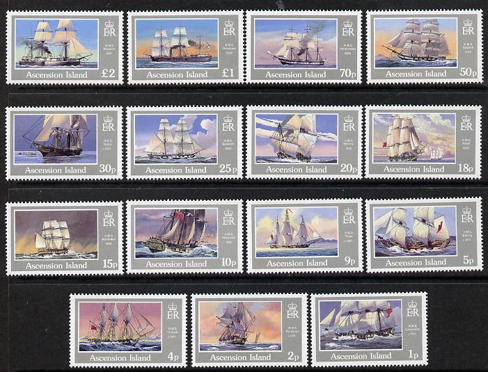 Ascension 1986 Ships of the Royal Navy definitive set complete 15 values unmounted mint SG 409-23, stamps on ships