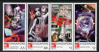 Singapore 2000 New Millennium - 2nd issue perf strip of 4 unmounted mint SG 1027-30, stamps on millennium, stamps on computers, stamps on communications