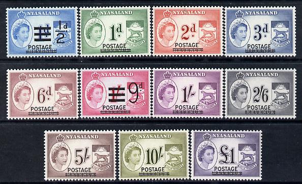 Nyasaland 1963 Revenue definitive set overprinted for Postage set of 11 unmounted mint SG 188-98, stamps on revenues