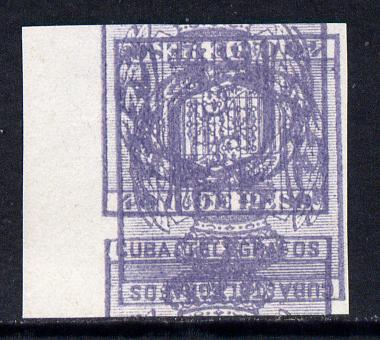 Cuba 1880 imperf proof of Telegraph 40c in grey with design doubled, one inverted, without gum