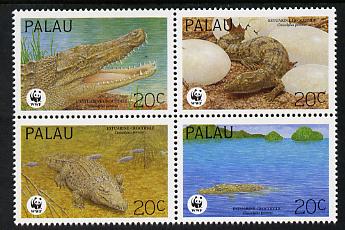 Palau 1994 WWF - The Estuarine Crocodile se-tnant block of 4 unmounted mint SG 673-76, stamps on , stamps on  wwf , stamps on crocodiles, stamps on reptiles