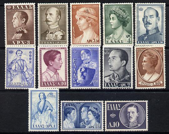 Greece 1956 Royal Family set of 13 (ex 5d) mounted mint SG 747-60, stamps on royalty