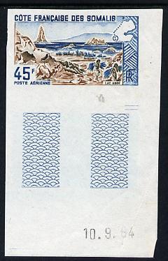 French Somali Coast 1965 Lake Abbe 45f imperf colour trial proof in blue & brown unmounted mint as SG 486, stamps on , stamps on  stamps on lakes, stamps on  stamps on tourism