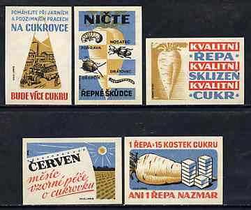 Match Box Labels - complete set of 5 Sugar beet, superb unused condition (Czechoslovakian), stamps on , stamps on  stamps on sugar     food