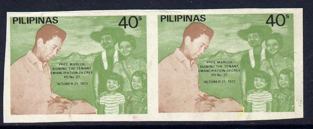 Philippines 1972 Pres Marcos Signing Decree 40s imperf proof pair unmounted mint, unlisted by SG, stamps on constitutions