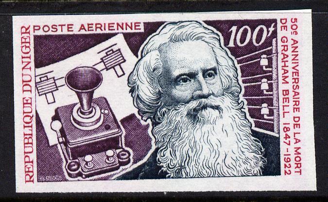 Niger Republic 1972 Alexander Graham Bell 100f imperf unmounted mint, as SG 440, stamps on , stamps on  stamps on personalities, stamps on  stamps on telephones, stamps on  stamps on communications, stamps on  stamps on bell, stamps on  stamps on 