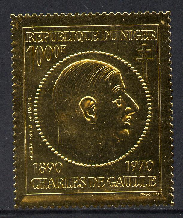 Niger Republic 1971 De Gaulle Commemoration 1000f embossed in gold foil unmounted mint SG 280, stamps on , stamps on  stamps on constitutions, stamps on  stamps on de gaulle, stamps on  stamps on personalities, stamps on  stamps on de gaulle, stamps on  stamps on  ww1 , stamps on  stamps on  ww2 , stamps on  stamps on militaria