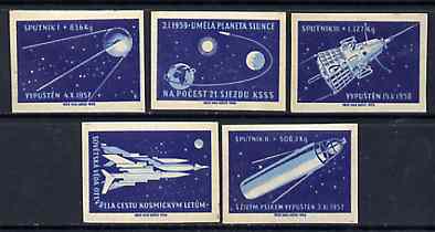 Match Box Labels - complete set of 5 Space, superb unused condition (Czechoslovakian), stamps on , stamps on  stamps on space