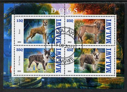 Malawi 2013 Dogs #1 perf sheetlet containing 4 values fine cds used, stamps on dogs