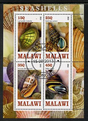 Malawi 2013 Shells perf sheetlet containing 4 values fine cds used, stamps on marine life, stamps on shells