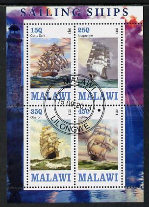 Malawi 2013 Sailing Ships #1 perf sheetlet containing 4 values fine cds used, stamps on ships