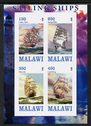 Malawi 2013 Sailing Ships #1 imperf sheetlet containing 4 values unmounted mint, stamps on , stamps on  stamps on ships