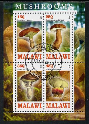 Malawi 2013 Fungi #3 perf sheetlet containing 4 values fine cds used, stamps on , stamps on  stamps on fungi