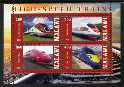 Malawi 2013 High Speed Trains #2 perf sheetlet containing 4 values unmounted mint, stamps on railways