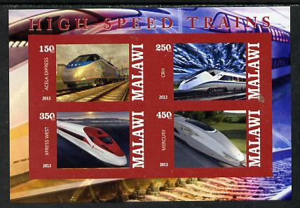 Malawi 2013 High Speed Trains #3 imperf sheetlet containing 4 values unmounted mint, stamps on railways